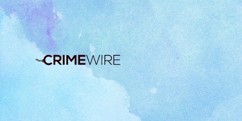 Crimewire logo over blue background