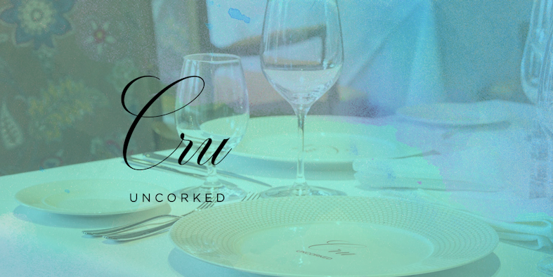 Cru Uncorked logo over a blue color