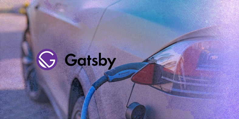 Gatsby js logo over an electric car being charged