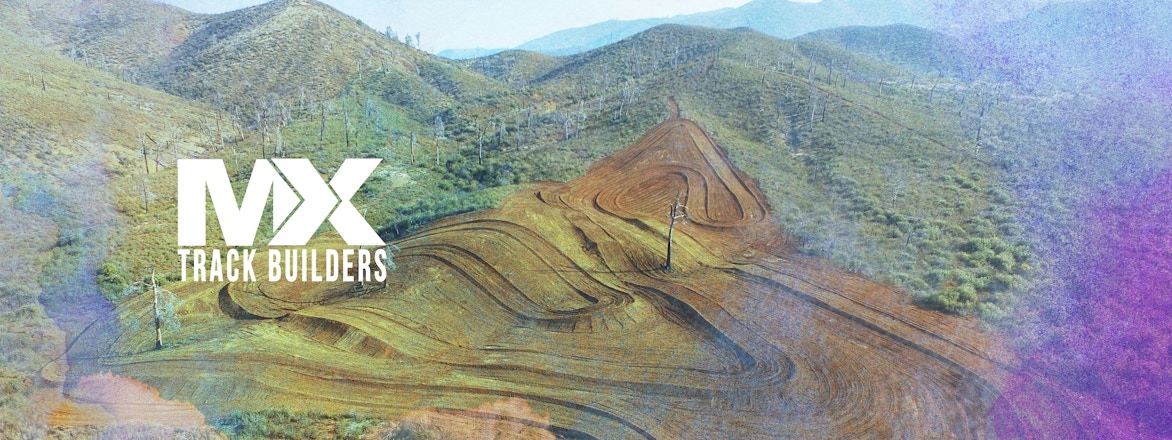 aerial view of hills and motocross track with MX Track Builders logo